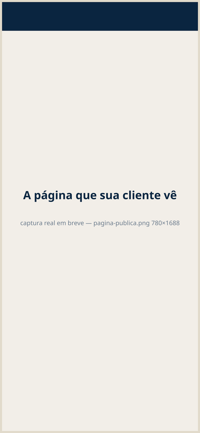 Página pública de agendamento do Agenda Aí no celular, com lista de serviços e horários disponíveis para escolher